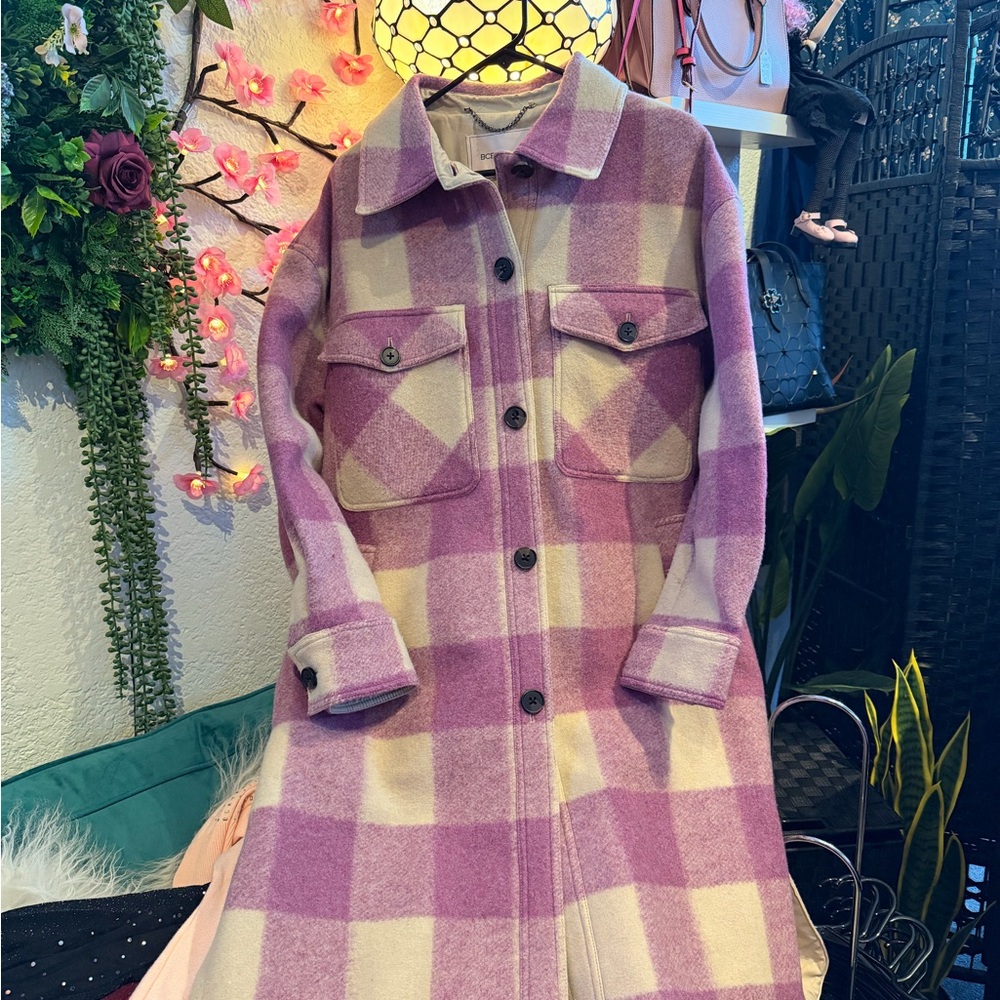 BCBGeneration Pink and White Plaid Shacket Coat - Picture 1 of 2
